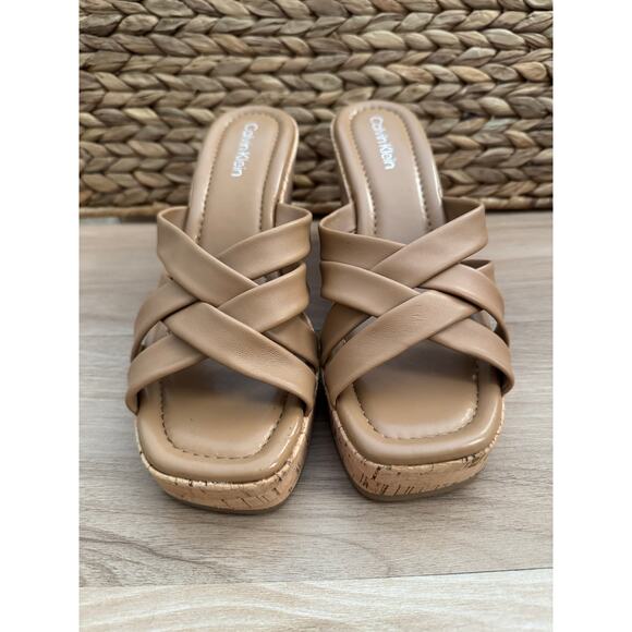 NWB! Calvin Klein Faux Leather Strappy Slide Sandals - Picture 8 of 8